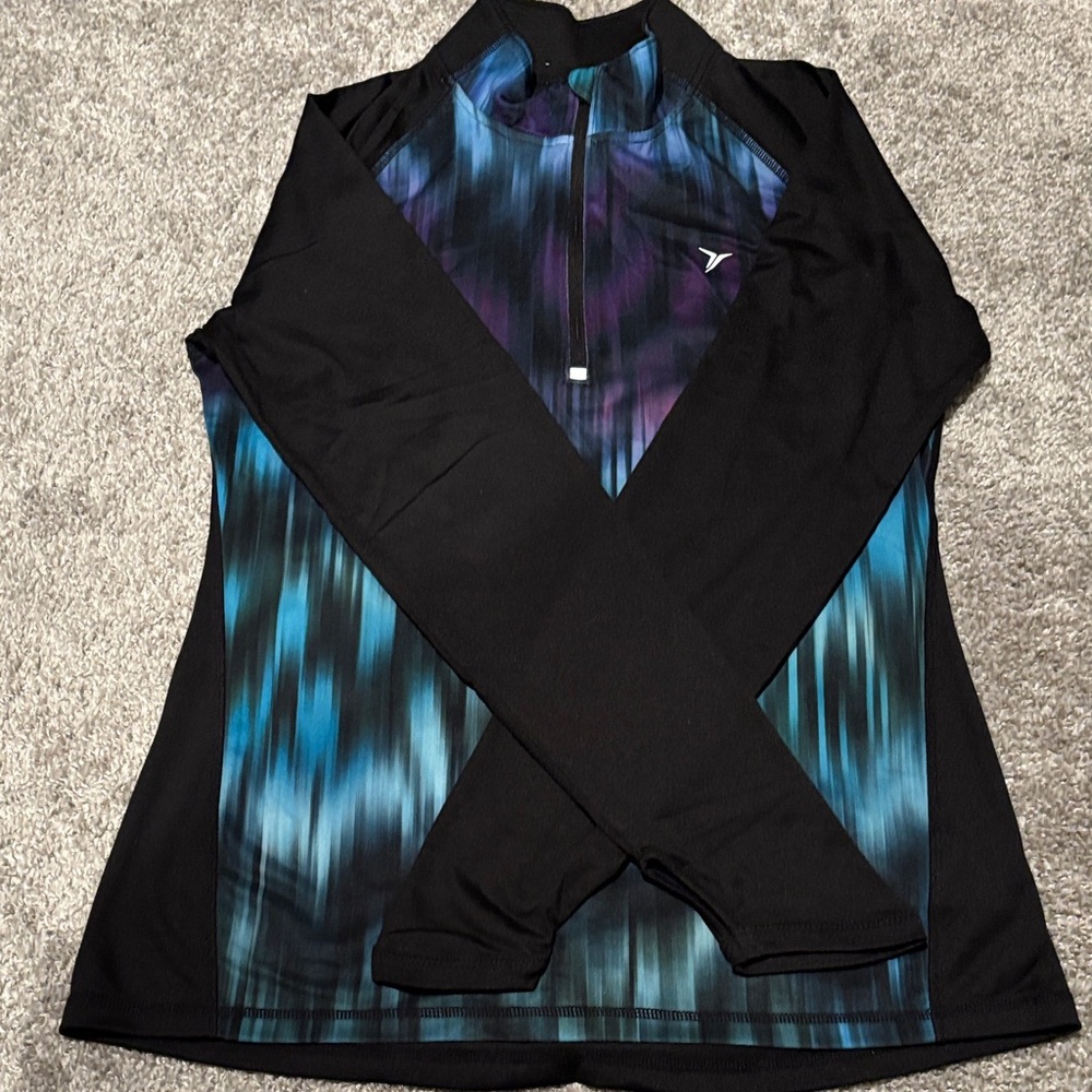 Old Navy Black and Teal Patterned Long Sleeve Athletic Top